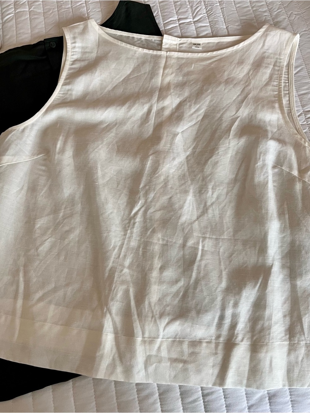 NWT Uniqlo Women Linen Blend Tank Top Size L Dark Green & White - Picture 5 of 6